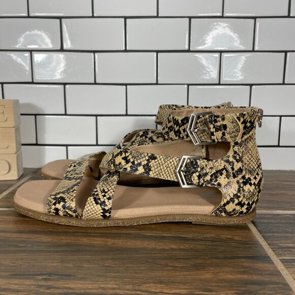 Dr Scholls Pasadena Womens Size 10 Shoes Tan Black Snake Print Gladiator Sandal - Picture 1 of 13